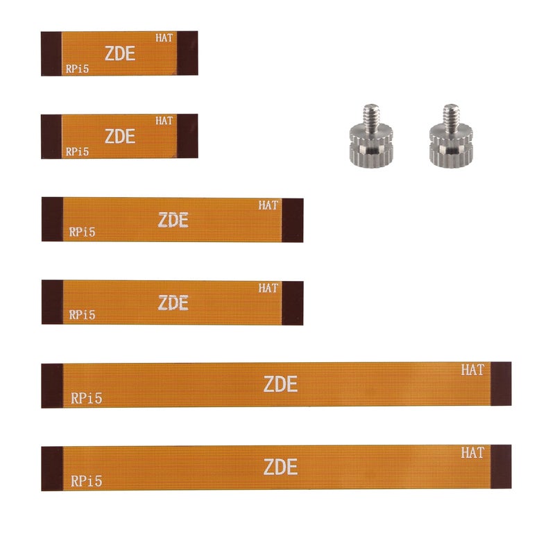 ZDE 6PCS 16Pin 0.5mm Pitch 30mm 50mm 90mm PCIe FPC Flexible Flat Cable Set with 2PCS M.2 SSD Mounting Studs Compatible with Raspberry Pi 5 PCIe to M.2 Key M NVMe SSD Adapter PCIe Peripheral Board - Image 1
